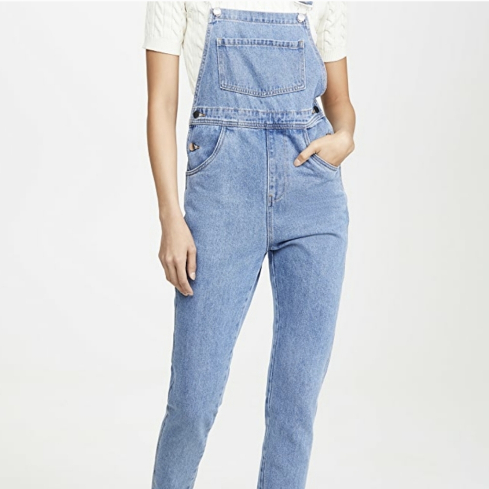WeWoreWhat Basic Denim Light Wash Straight Leg Jean Overalls